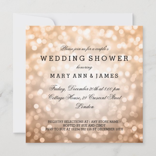 Couple's Wedding Shower Copper Glitter Lights Invitation (Front)