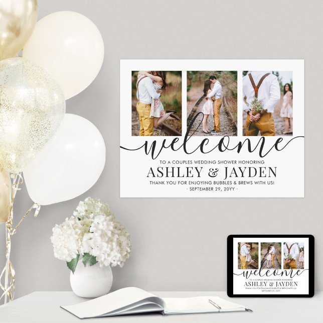 Couples Wedding Shower Elegant 3 Photo Welcome Poster (Creator Uploaded)