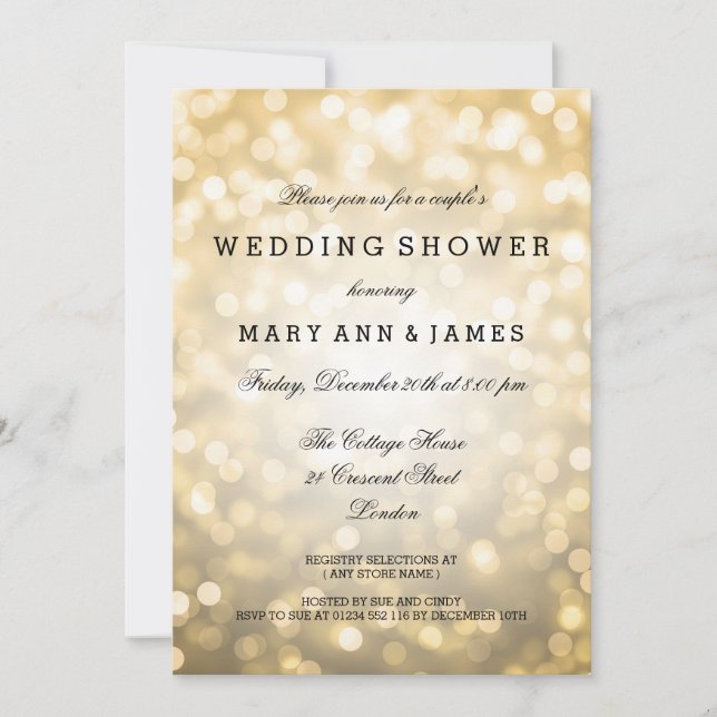 Couple's Wedding Shower Gold Glitter Lights Invitation (Front)