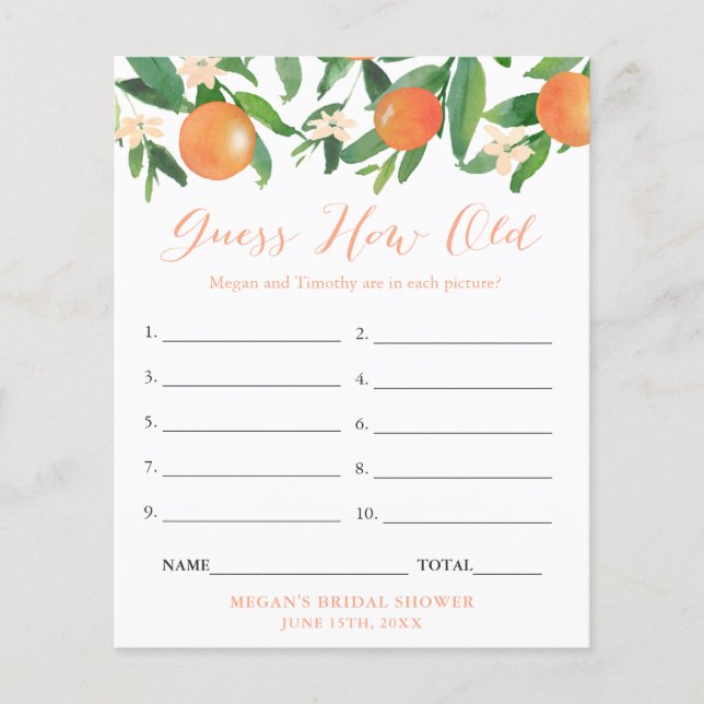 Couples Wedding Shower Guess How Old Game Flyer (Front)