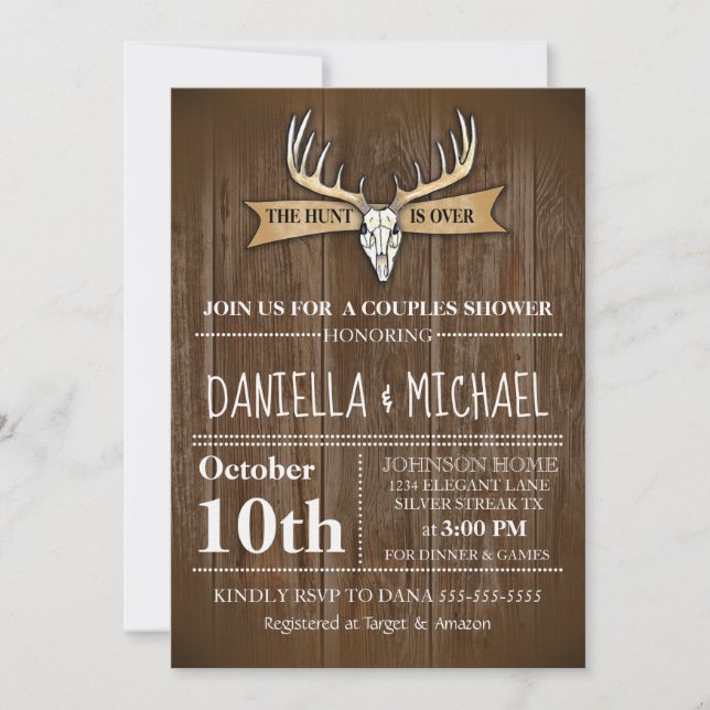 Couples Wedding Shower Hunt Is Over Wedding Invitation (Front)