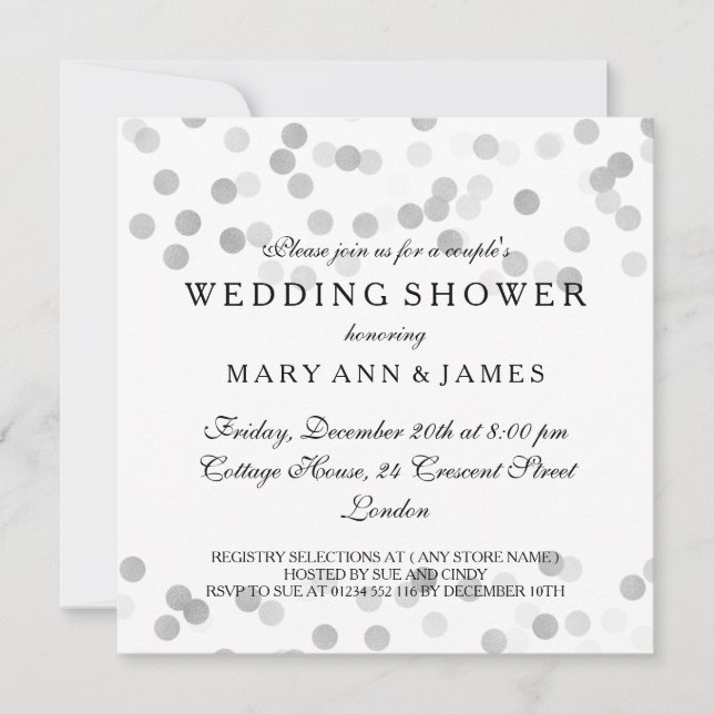 Couple's Wedding Shower Silver Foil Glitter Lights Invitation (Front)
