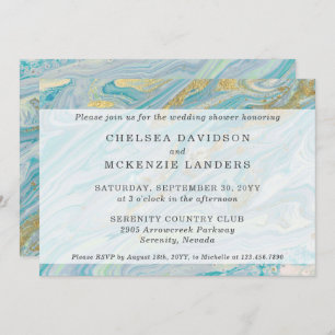 Couples' Wedding Shower Turquoise & Gold Marble Invitation