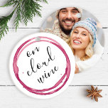 Couples Wine Lover Christmas Ceramic Ornament<br><div class="desc">Fun wine lovers Christmas ornaments featuring the words "On Cloud Wine" in a modern hand lettered script typography. This personalised ornament reverses to your most memorable couples photo or besties' photo and a custom greeting. Funny Christmas gift ideas for newlyweds, mum, girlfriend or best friend. To see matching custom wine...</div>