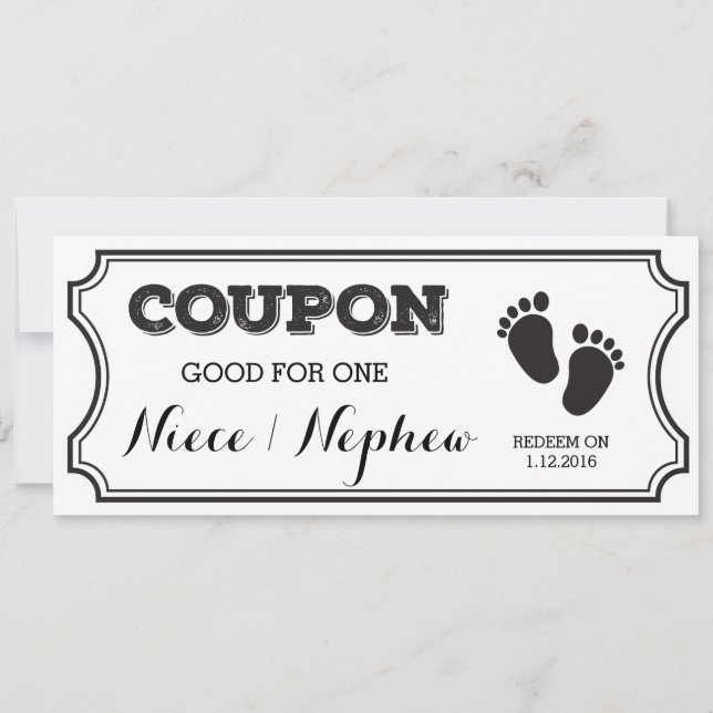Coupon for one Niece or Nephew Baby Announcement (Front)