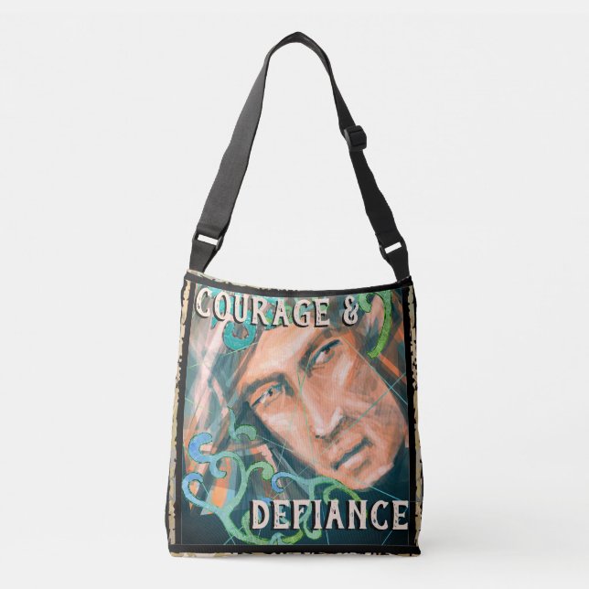 Courage and Defiance Green Elf Face Crossbody Bag (Front)