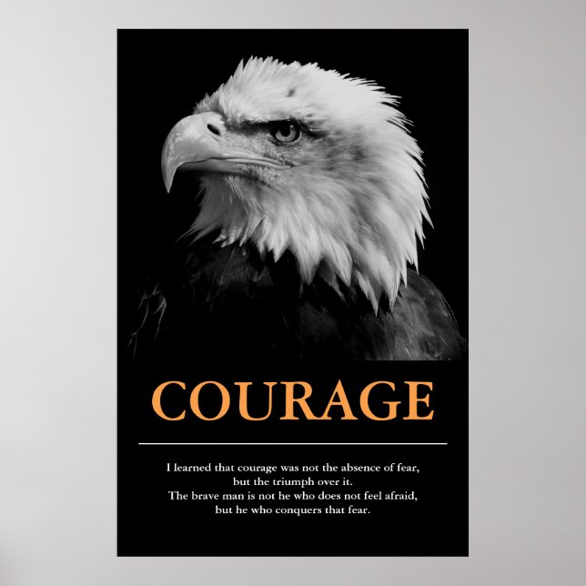Courage Black White Eagle Motivational Inspiration Poster (Front)