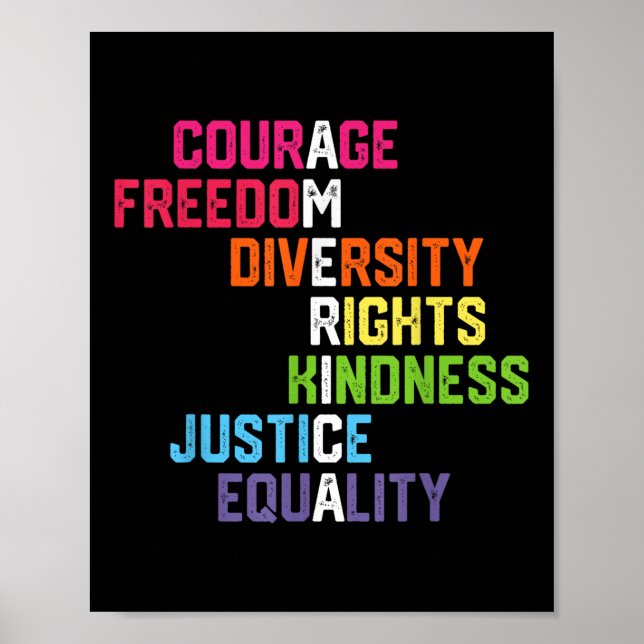 Courage Freedom Diversity Equality Justice Retro  Poster (Front)