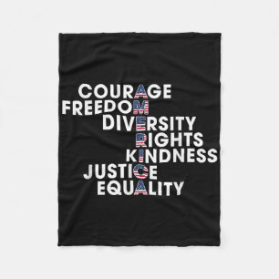 Courage Freedom Diversity Rights Kindness Justice Fleece Blanket