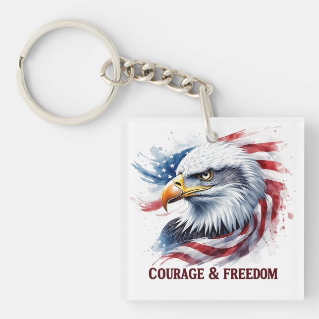 Courage & Freedom USA Flag Patriotic Gift Key Ring (Front)