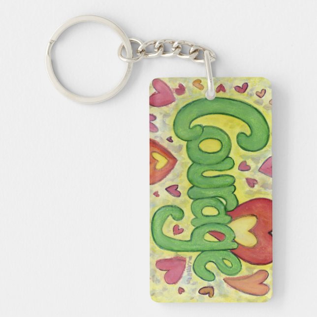 Courage Heart Word Art Inspirational Keychain (Front)