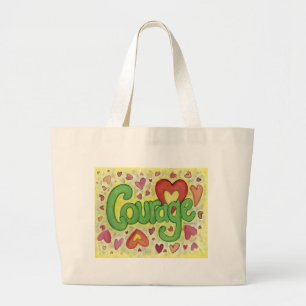 Courage Heart Word Art Inspirational Tote Bag