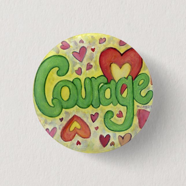 Courage Heart Word Art Lapel Pin Buttons (Front)