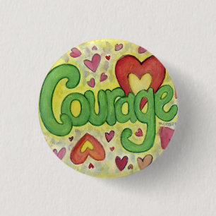 Courage Heart Word Art Lapel Pin Buttons