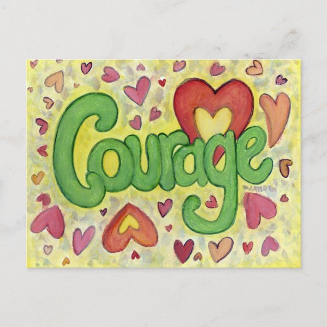 Courage Heart Word Art Motivational Postcard (Front)