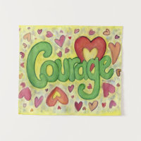 Courage Heart Word Art Tapestry Wall Decor