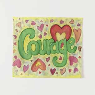 Courage Heart Word Art Tapestry Wall Decor