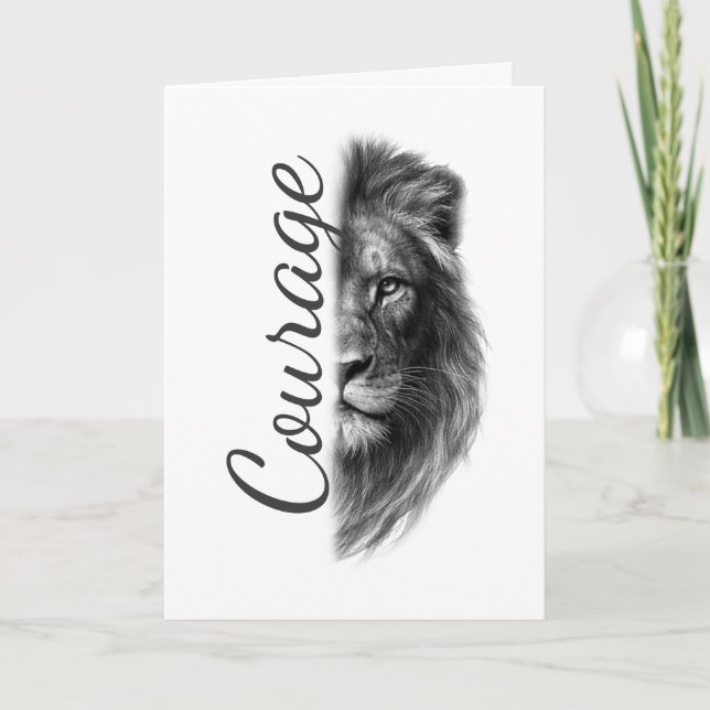 Courage Lion Artistic Minimal-Folded Greeting Card (Front)