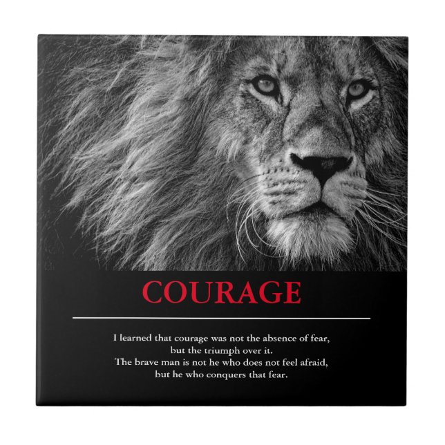 Courage Lion Motivational Inspirational Ceramic Tile (Front)