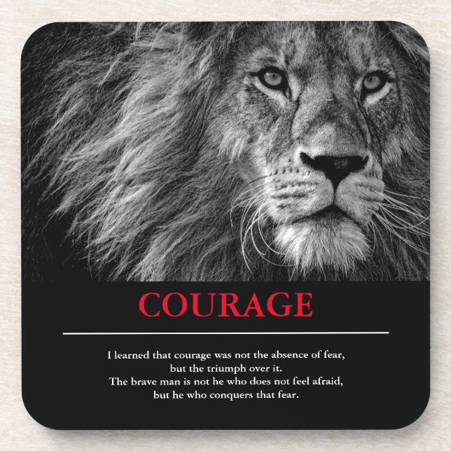 Courage Lion Motivational Inspirational Coaster (Front)