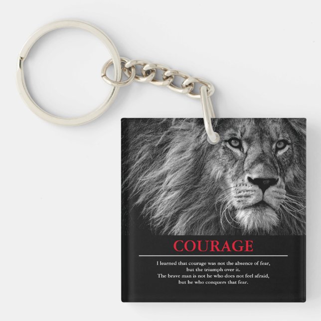 Courage Lion Motivational Inspirational Key Ring (Front)