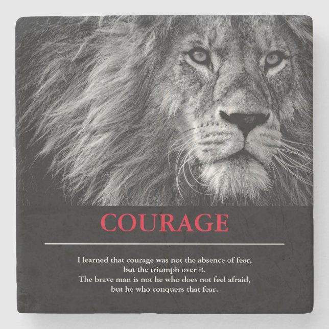 Courage Lion Motivational Inspirational Stone Coaster (Front)