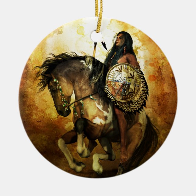 Courage Native American Warrior Ceramic Ornament (Front)