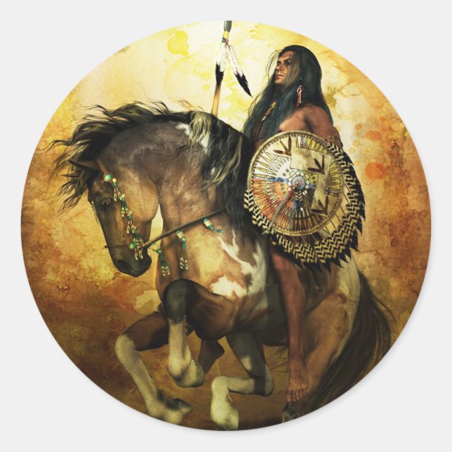 Courage Native American Warrior Classic Round Sticker (Front)