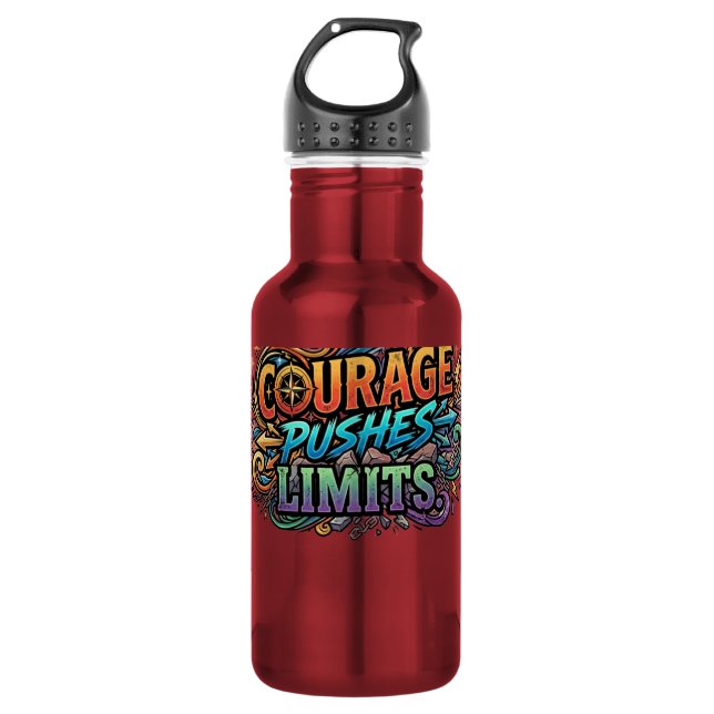Courage Pushes Limits – Bold Motivation Tee 532 Ml Water Bottle (Front)
