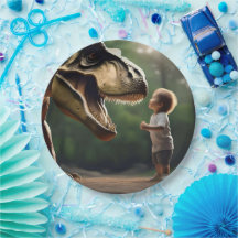 **"Courage Unleashed: A Small Boy Faces the T-Rex"
