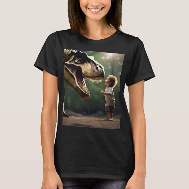 **"Courage Unleashed: A Small Boy Faces the T-Rex" T-Shirt (Front)