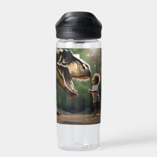 **"Courage Unleashed: A Small Boy Faces the T-Rex" Water Bottle