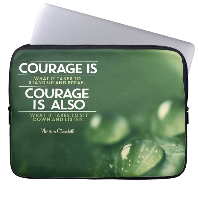"Courage" Winston Churchill Inspirational Quote Laptop Sleeve (Front)