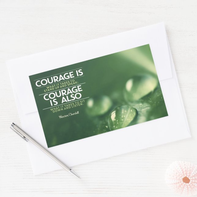 "Courage" Winston Churchill Inspirational Quote Rectangular Sticker (Envelope)