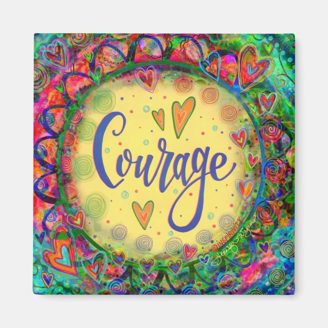 Courage Yellow Whimsical Hearts Colourful Trendy Magnet (Front)