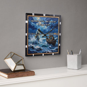 Courageous Faith: Walk on Water Square Wall Clock