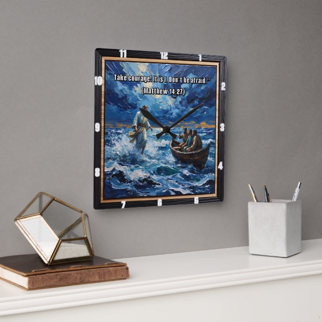Courageous Faith: Walk on Water Square Wall Clock (Office)