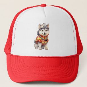 Courageous Firefighter Siberian Husky Dog Honourin Trucker Hat