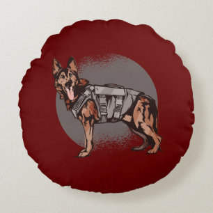 Courageous German Shepherd Police Dog Round Cushion