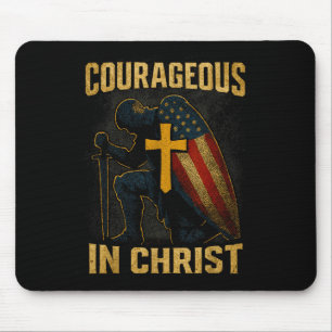 Courageous In Christ Knight Cross Patriotic Usa Fl Mouse Pad