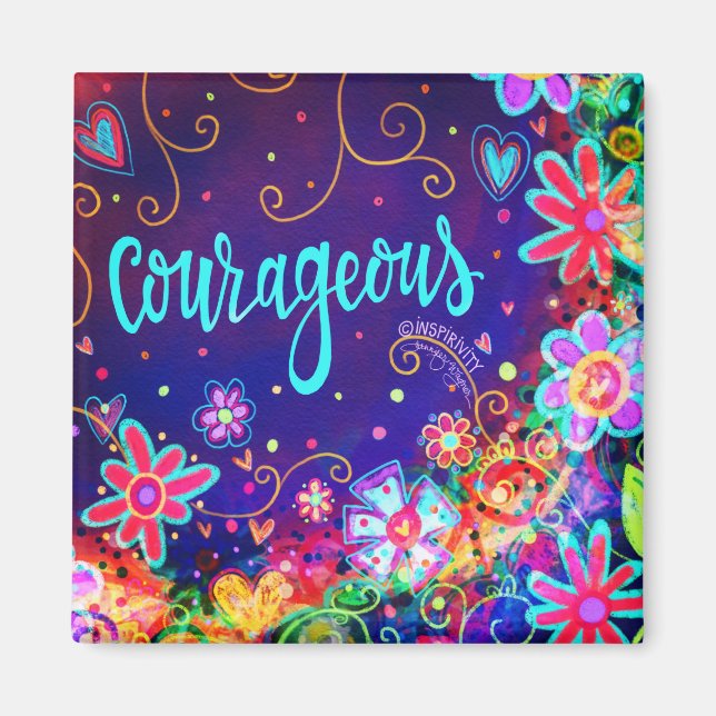 Courageous Pretty Floral Inspirational Purple  Magnet (Front)