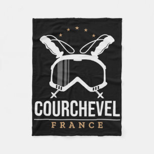 Courchevel France Ski Resort Vintage Skiing Snowbo Fleece Blanket