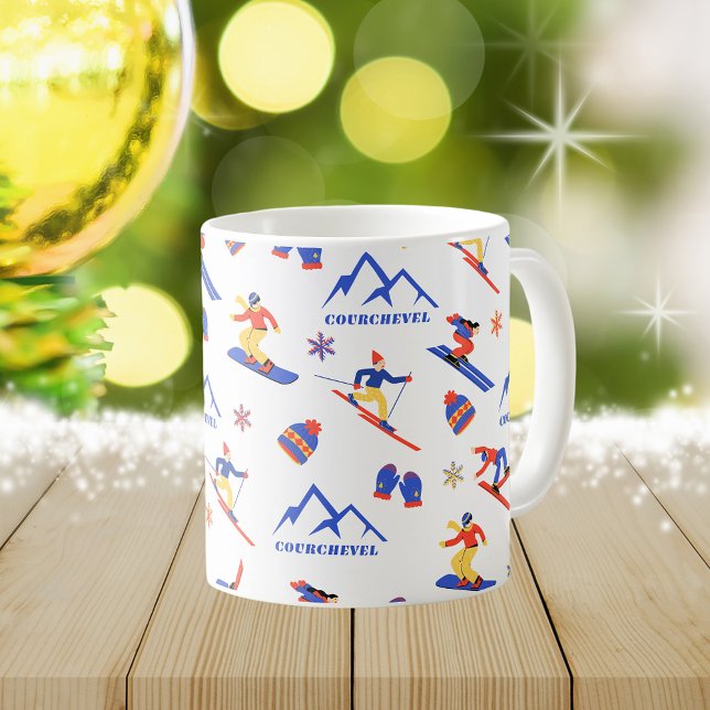 Courchevel France Ski Snowboard Pattern Coffee Mug (Courchevel France ski snowboard winter snow vacation christmas holidays mug)