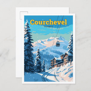 Courchevel France Travel Art Vintage Illustration Postcard