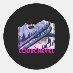 Courchevel ski - vintage style courchevel skiing classic round sticker
