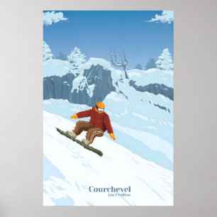 Courchevel Snowboarding Travel Poster