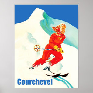 Courchevel, woman on ski track, France, Vintage Poster