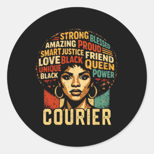 Courier Black History Month Powerful Black Pride A Classic Round Sticker