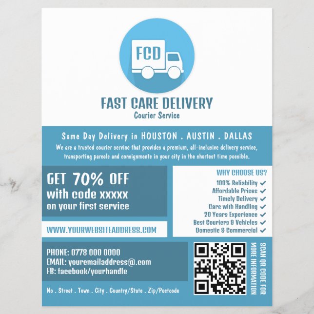 Courier Delivery Logo, Courier Service Advertising Flyer (Front)