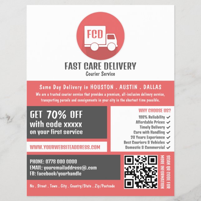 Courier Delivery Logo, Courier Service Advertising Flyer (Front)
